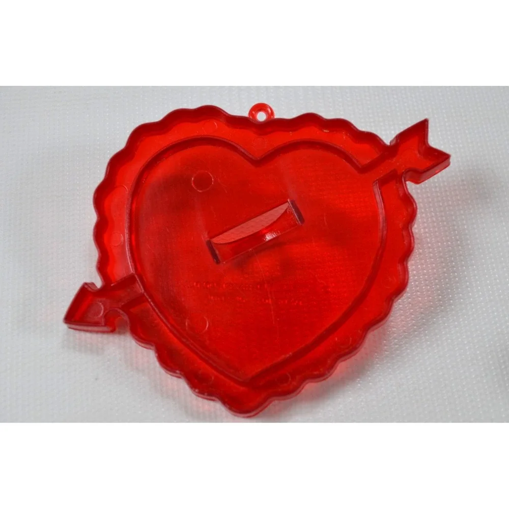 Lot of 5 Vintage Holiday Red Plastic Cookie Cutters Heart,‎ Drum, Flower, Turkey